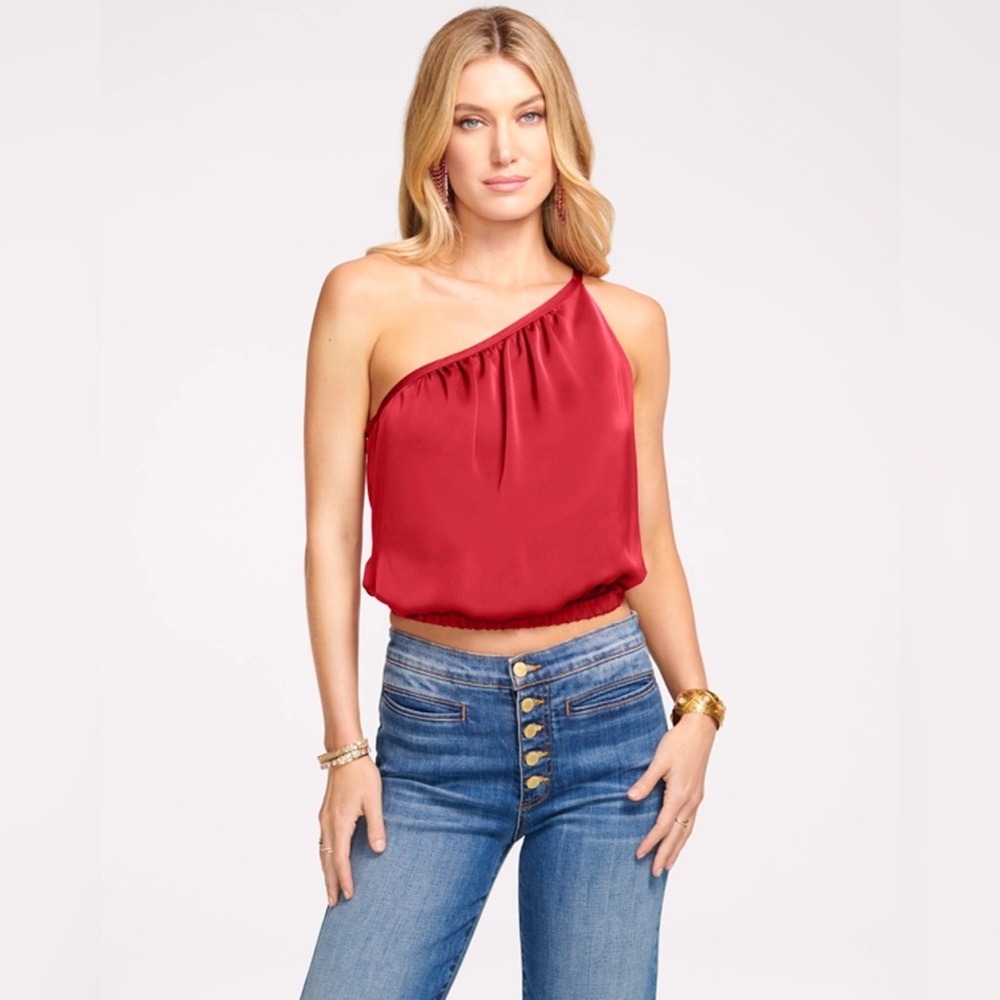 RAMY BROOK Cheryl One Shoulder Satin Crop Top in Blush - Picture 2 of 8
